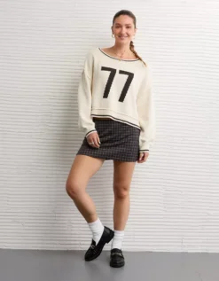 AE Boatneck Graphic Sweater Cream -American Eagle Fashion 1341 1586 106 os