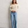 AE Ruffle Off-The-Shoulder Sweater Cream