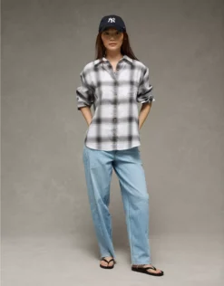 AE Oversized Flannel Shirt Black