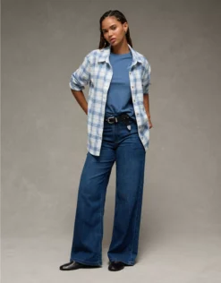 AE Oversized Flannel Shirt Blue