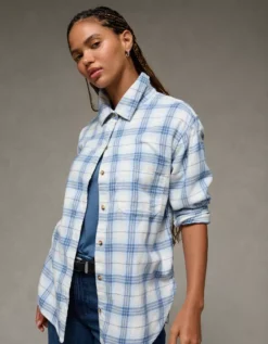 AE Oversized Flannel Shirt Blue -American Eagle Fashion 1354 6606 400 os