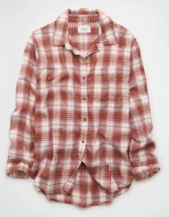 AE Oversized Flannel Shirt Burgundy -American Eagle Fashion 1354 6606 613 f