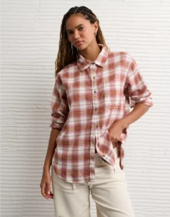 AE Oversized Flannel Shirt Burgundy