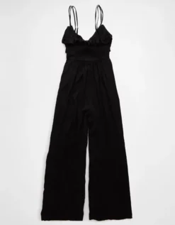 AE Ruffle Wide-Leg Jumpsuit Black -American Eagle Fashion 1396 8119 001 b