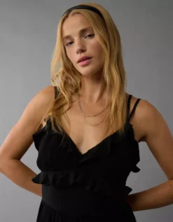 AE Ruffle Wide-Leg Jumpsuit Black -American Eagle Fashion 1396 8119 001 d2