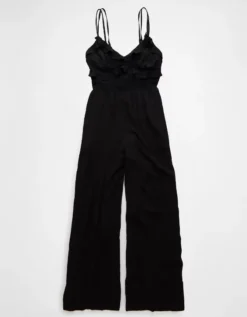 AE Ruffle Wide-Leg Jumpsuit Black -American Eagle Fashion 1396 8119 001 f