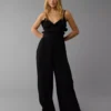 AE Ruffle Wide-Leg Jumpsuit Black