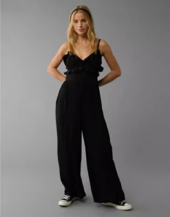 AE Ruffle Wide-Leg Jumpsuit Black