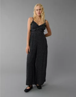 AE Ruffle Wide-Leg Jumpsuit White