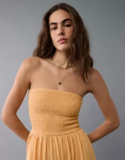 AE Sunchaser Knit Smocked Tube Jumpsuit Orange -American Eagle Fashion 1396 8222 800 d2