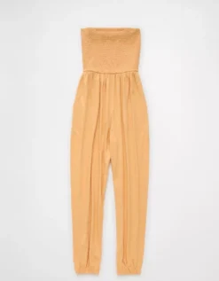 AE Sunchaser Knit Smocked Tube Jumpsuit Orange -American Eagle Fashion 1396 8222 800 f
