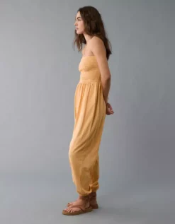 AE Sunchaser Knit Smocked Tube Jumpsuit Orange -American Eagle Fashion 1396 8222 800 os