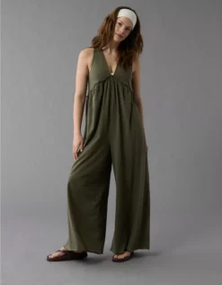 AE Sunchaser Knit V-Neck Jumpsuit Olive