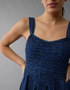 AE Smocked Sweetheart Jumpsuit Navy -American Eagle Fashion 1396 8340 410 d2