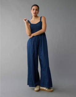 AE Smocked Sweetheart Jumpsuit Navy