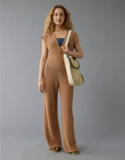 AE Crochet Jumpsuit Brown