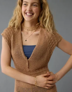 AE Crochet Jumpsuit Brown -American Eagle Fashion 1396 8362 200 os