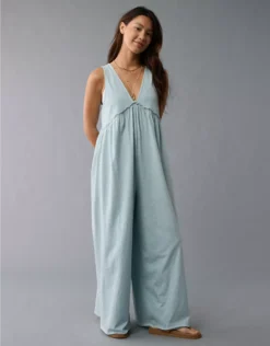 AE Sunchaser Knit V-Neck Jumpsuit Light Blue