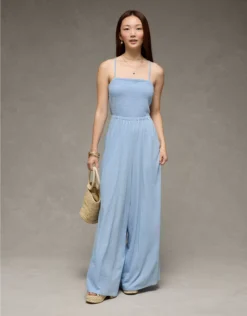 AE Sunchaser Knit Babydoll Jumpsuit Light Blue