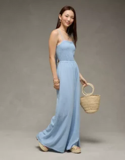 AE Sunchaser Knit Babydoll Jumpsuit Light Blue -American Eagle Fashion 1396 9164 401 os