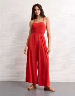 AE Sunchaser Knit Babydoll Jumpsuit Red