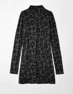 AE Knit Mock Neck Long-Sleeve Flower Mini Dress -American Eagle Fashion 1399 7421 001 f