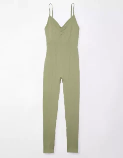 AE Seamless Knit Rib Jumpsuit Olive -American Eagle Fashion 1399 7441 309 f