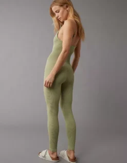 AE Seamless Knit Rib Jumpsuit Olive -American Eagle Fashion 1399 7441 309 os