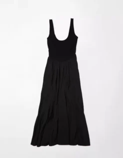 AE Woven Knit Midi Dress Black -American Eagle Fashion 1399 7614 001 b