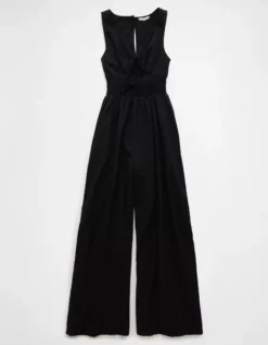 AE Smocked V-Neck Jumpsuit Black -American Eagle Fashion 1399 7798 001 f