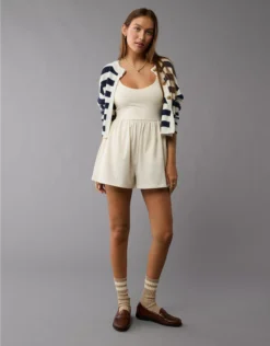 AE Strappy Knit Romper Cream
