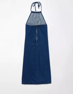 AE Denim Halter Shift Midi Dress Dark Wash -American Eagle Fashion 1399 7860 896 b