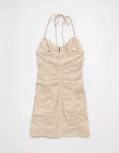 AE Poplin Zip-Front Halter Mini Dress Brown -American Eagle Fashion 1399 7882 200 b