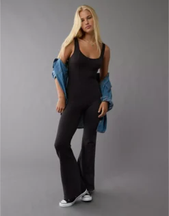 AE Scoop Neck Flare Leg Jumpsuit Black