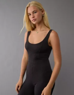 AE Scoop Neck Flare Leg Jumpsuit Black -American Eagle Fashion 1399 7985 001 os