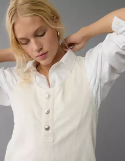 AE Corduroy Pinafore Mini Dress Cream -American Eagle Fashion 1399 8065 106 d2