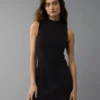 AE It Knit Mock Neck Mini Dress Black
