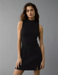 AE It Knit Mock Neck Mini Dress Black