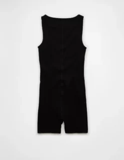 AE High Neck Seamless Lounge Romper Black -American Eagle Fashion 1399 8167 001 b