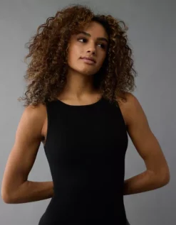 AE High Neck Seamless Lounge Romper Black -American Eagle Fashion 1399 8167 001 d2