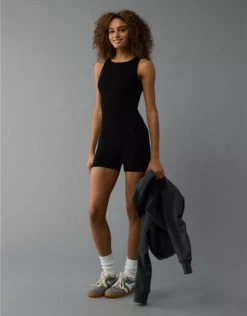 AE High Neck Seamless Lounge Romper Black