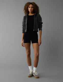 AE High Neck Seamless Lounge Romper Black -American Eagle Fashion 1399 8167 001 os