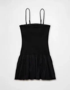 AE Strapless Drop Waist Bubble Mini Dress Black -American Eagle Fashion 1399 8208 001 b