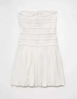 AE Sunchaser Knit Strapless Smocked Bodice Mini Dress Cream -American Eagle Fashion 1399 8380 106 b