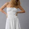 AE Sunchaser Knit Strapless Smocked Bodice Mini Dress Cream
