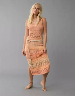 AE Bodycon Crochet Maxi Dress Orange