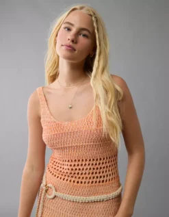 AE Bodycon Crochet Maxi Dress Orange -American Eagle Fashion 1399 8388 800 os