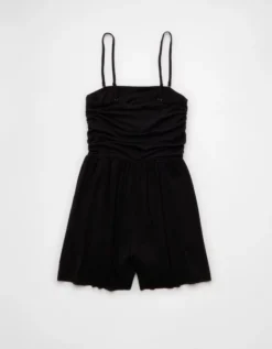 AE Strapless Ruched Romper Black -American Eagle Fashion 1399 8393 001 b