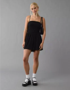 AE Strapless Ruched Romper Black