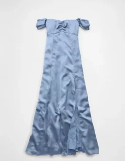 AE Satin Sweetheart Off-The-Shoulder Maxi Dress Navy -American Eagle Fashion 1399 8396 410 f
